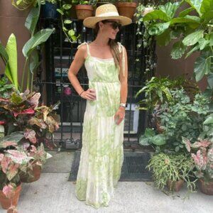 Line & Dot Palm Tiered Maxi Dress SZ S
